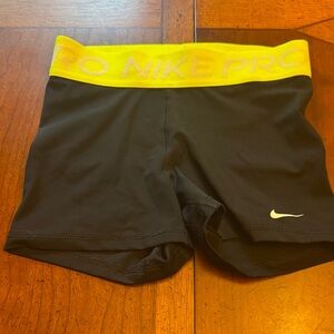 Nike Pro Black Shorts with Yellow Waistband